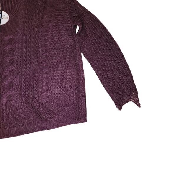Moral Fiber Sweater Wine Red Distressed Knit Long Sleeves V Neck Size 1X - Picture 4 of 6